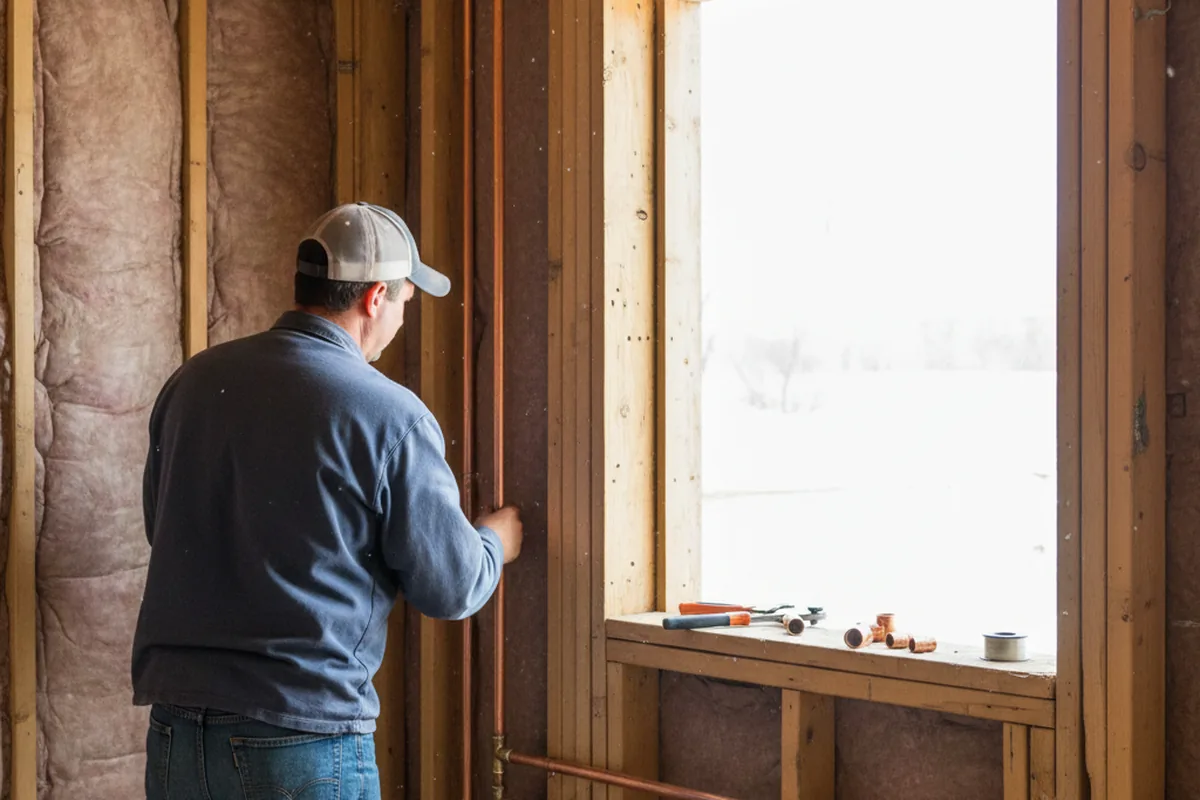 Licensed plumber running new copper supply lines in a Banner Elk home