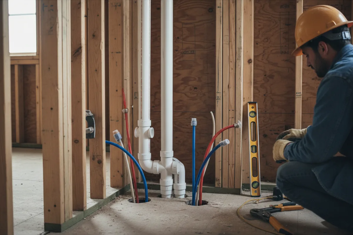 Drain and supply rough-in during Sump Pump Repair in Banner Elk