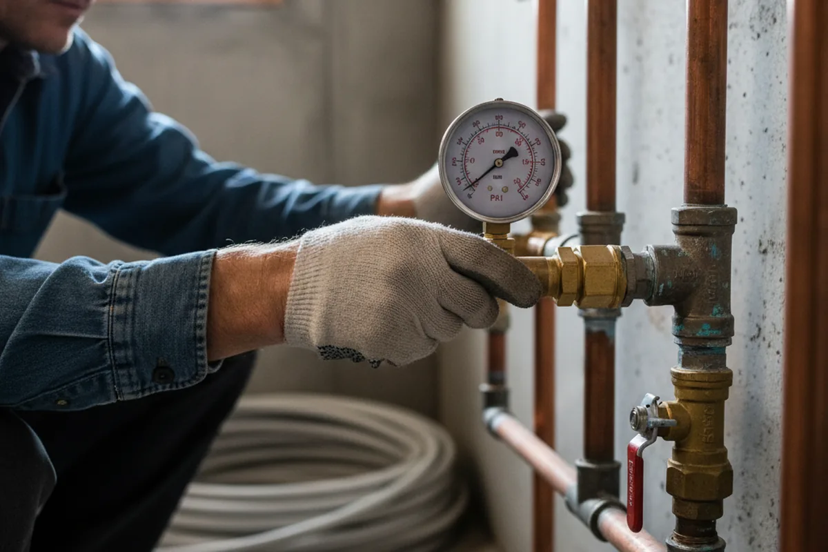 Pressure testing a repaired line during Water Line Repair in Banner Elk